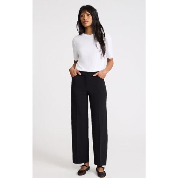 Express Editor Studio Stretch Twill Mid Rise Slim Trouser, Sz 0Long Pitch Black - Picture 2 of 5